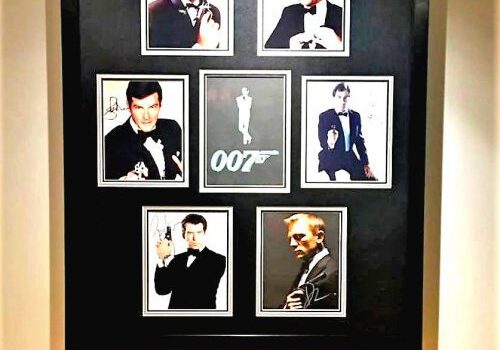Framed collage of James Bond actors.
